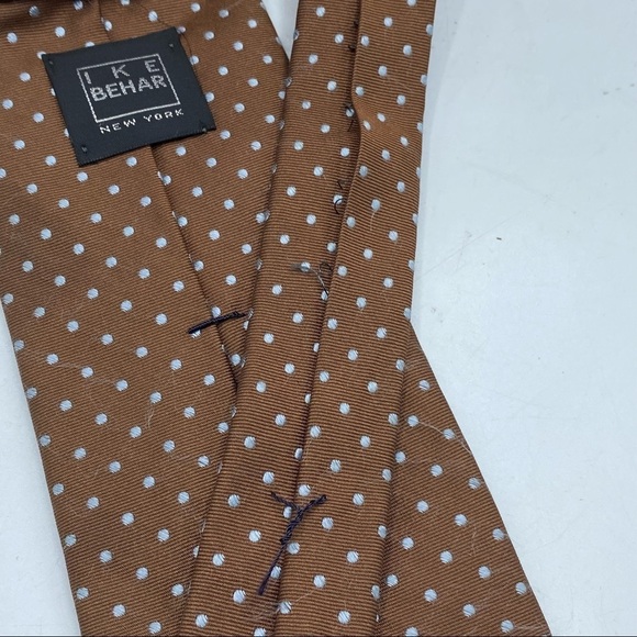 Ike Behar Brown White Polka Dot Silk Tie - Picture 6 of 6